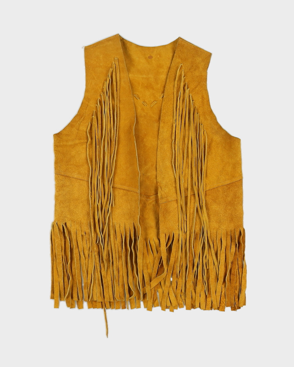 Vintage 1970s Yellow Suede Fringed Waistcoat - XS