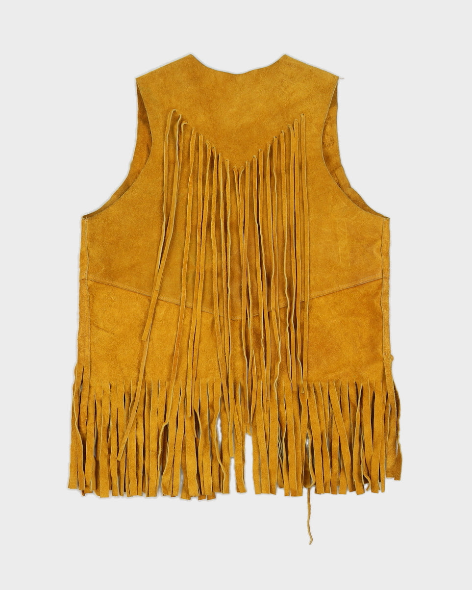 Vintage 1970s Yellow Suede Fringed Waistcoat - XS