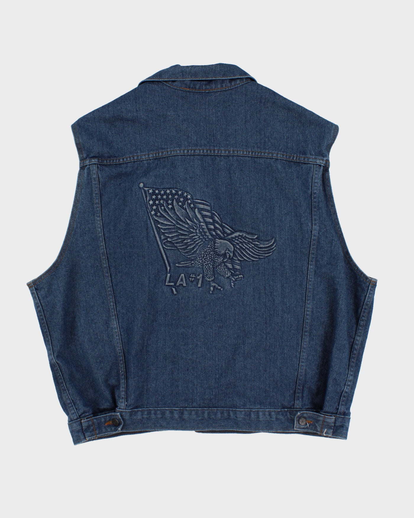 Vintage 90s Denim Vest With Eagle Back Detail - 2XL
