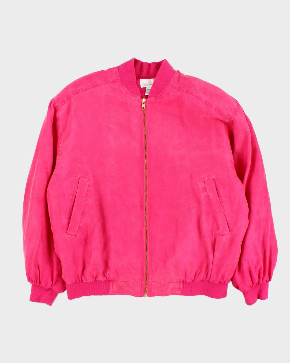 Vintage 90s Gino Bessilini Oversized Pink Silk Bomber Jacket - S