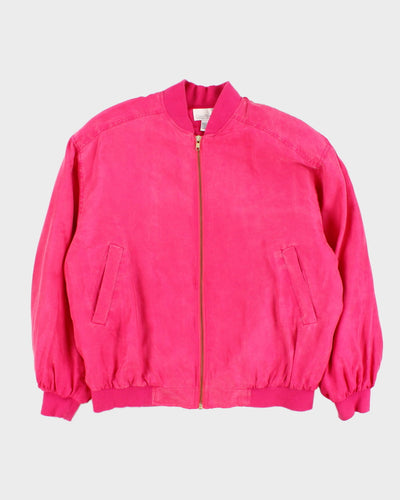 Vintage 90s Gino Bessilini Oversized Pink Silk Bomber Jacket - S