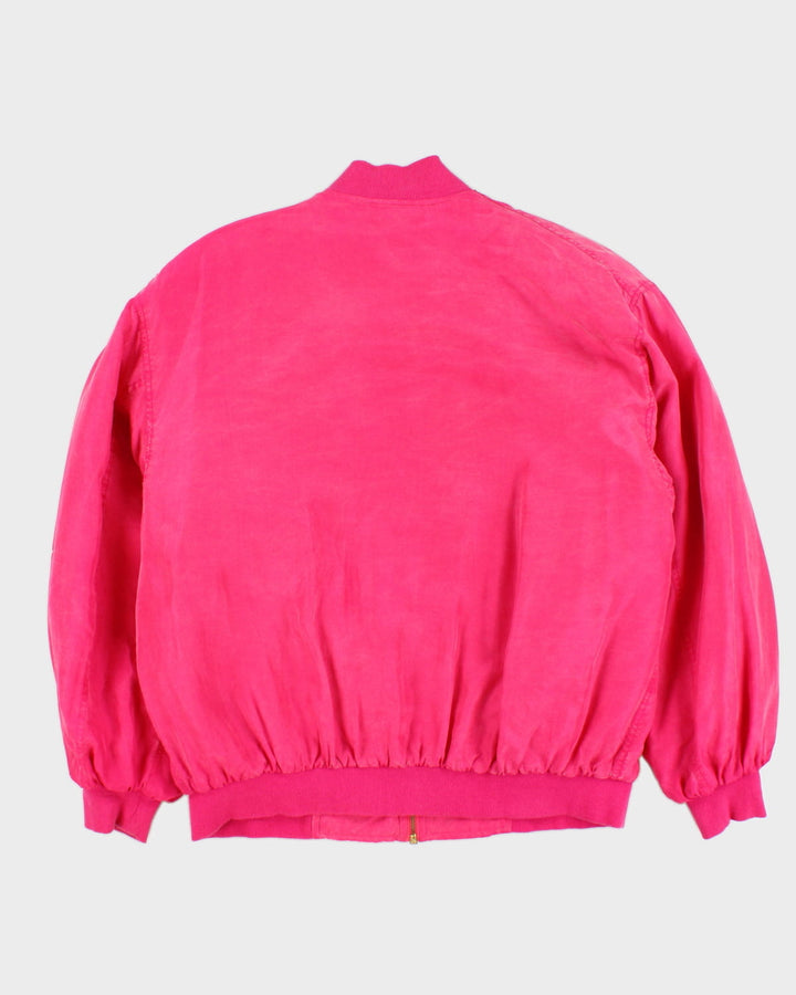 Vintage 90s Gino Bessilini Oversized Pink Silk Bomber Jacket - S