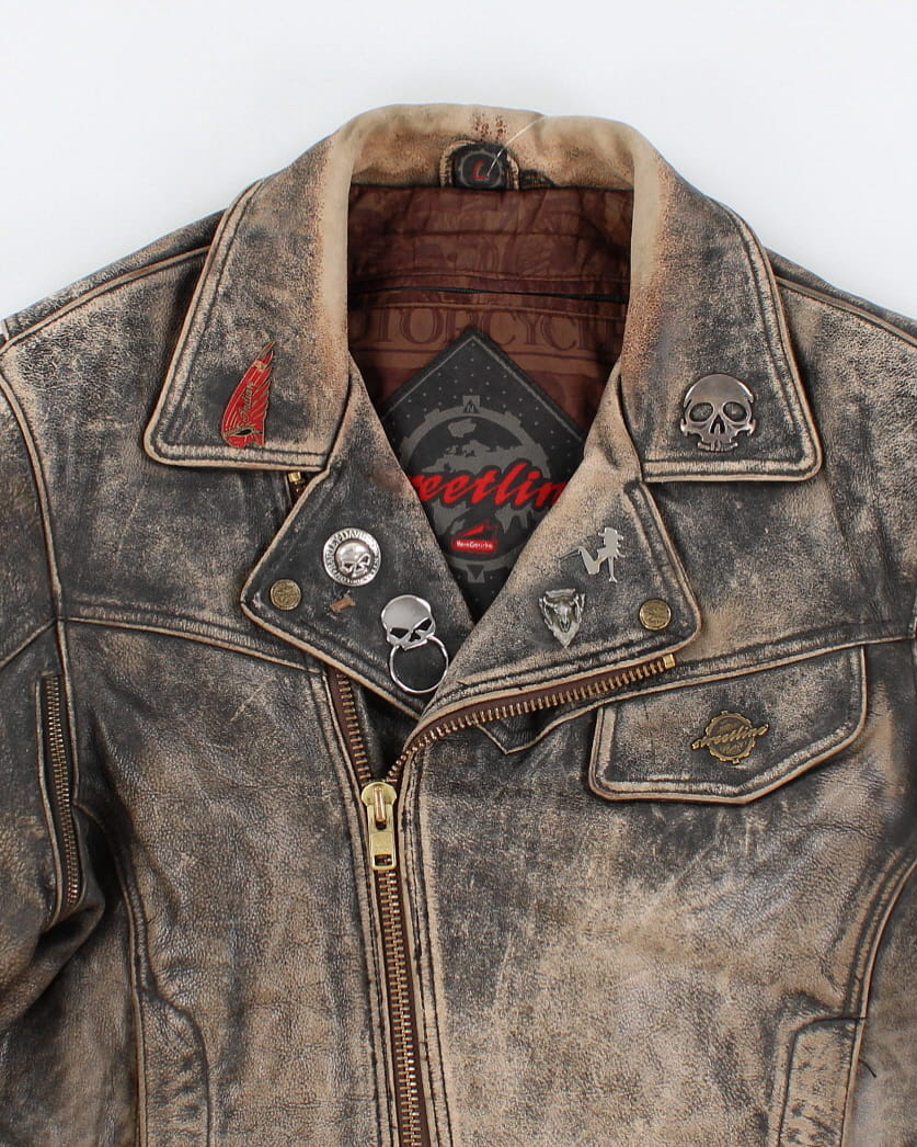 Vintage Streetline Wear Worn Leather Motorcycle Jacket - L