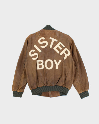 Vintage Sister Boy Brown Leather Bomber Jacket - S