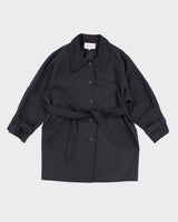 Vintage Belted Navy Overcoat - L