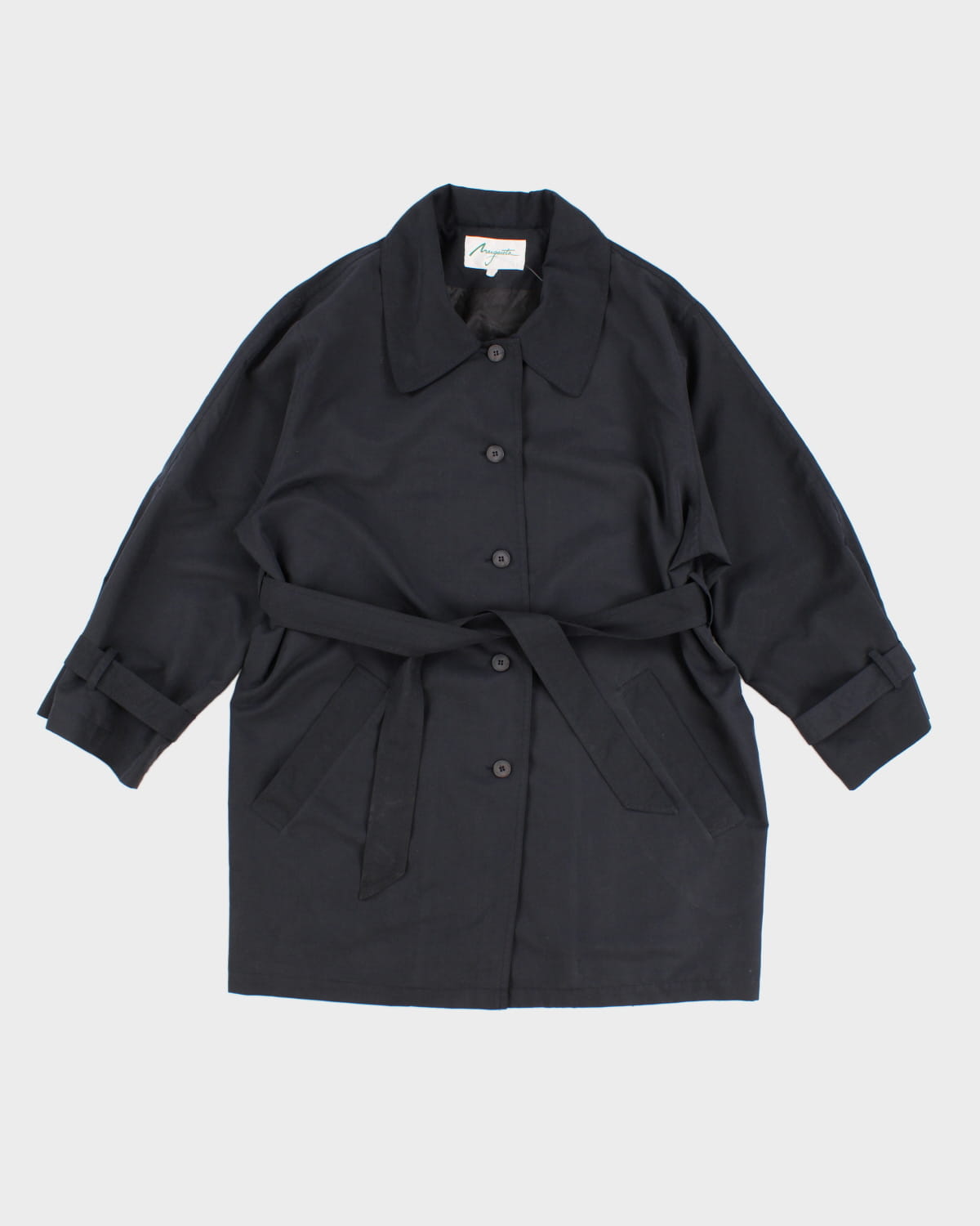 Vintage Belted Navy Overcoat - L