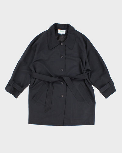 Vintage Belted Navy Overcoat - L