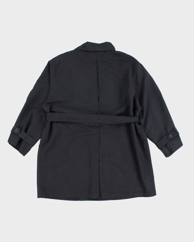 Vintage Belted Navy Overcoat - L