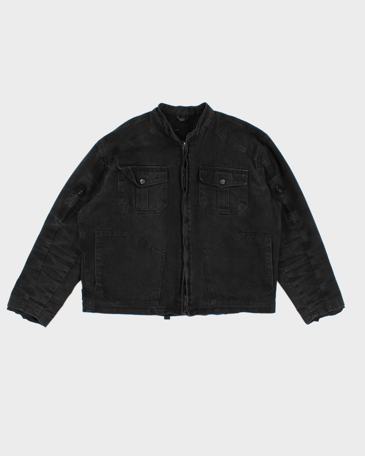 Distressed Black Denim Utility Jacket - XL