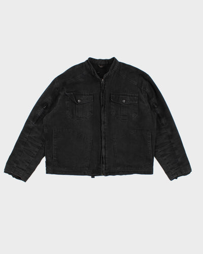 Distressed Black Denim Utility Jacket - XL