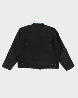 Distressed Black Denim Utility Jacket - XL