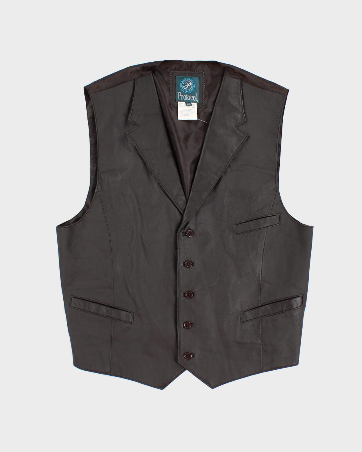 Vintage Dark Brown Leather Vest - L