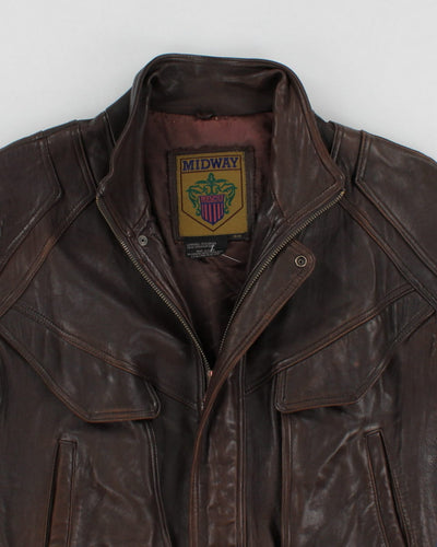 Vintage Distressed Brown Leather Jacket - M