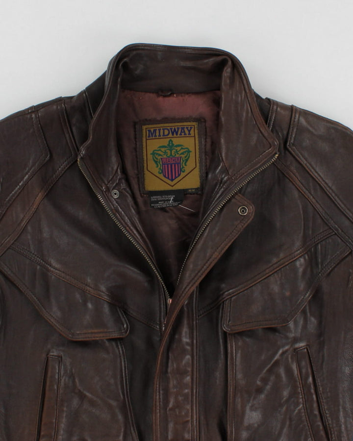 Vintage Distressed Brown Leather Jacket - M