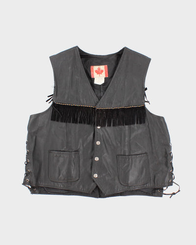 Vintage Fringed Laced Leather Vest - L
