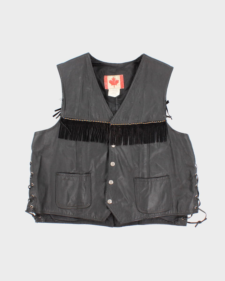 Vintage Fringed Laced Leather Vest - L