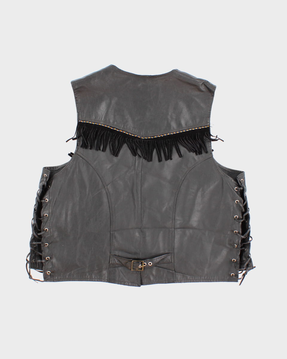 Vintage Fringed Laced Leather Vest - L