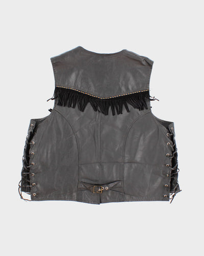 Vintage Fringed Laced Leather Vest - L