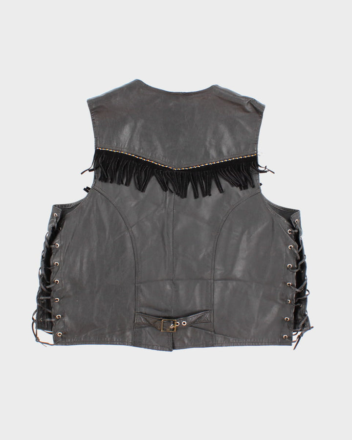 Vintage Fringed Laced Leather Vest - L