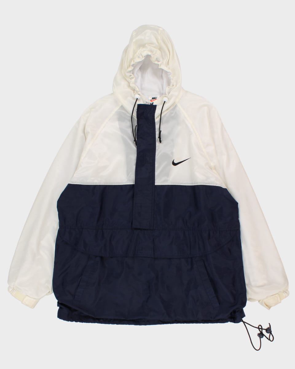 Vintage 90s Nike Navy &amp; Cream Hooded Jacket - XL