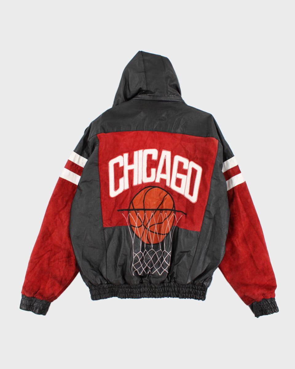 Vintage 90s Cosa Nova Chicago Bulls Hooded Suede/Leather Jacket - L