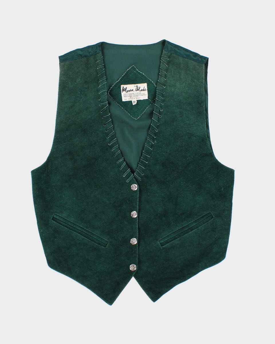 Vintage Green Laced Suede Waistcoat - M