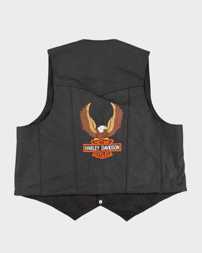 Vintage 90s Leather Waistcoat With Harley Davidson Embroidery - XXL