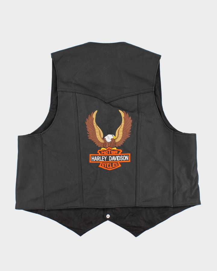 Vintage 90s Leather Waistcoat With Harley Davidson Embroidery - XXL