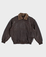 Fleece Lined Brown Leather Jacket - L