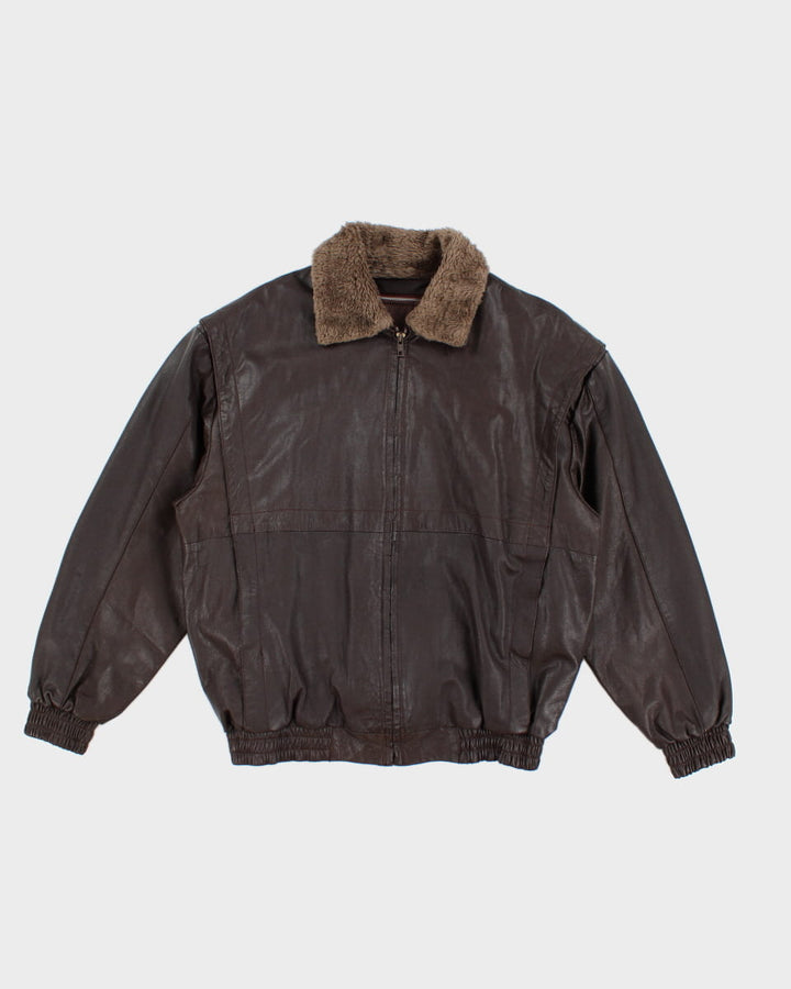 Fleece Lined Brown Leather Jacket - L