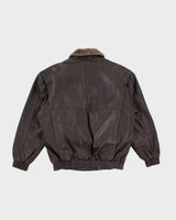 Fleece Lined Brown Leather Jacket - L