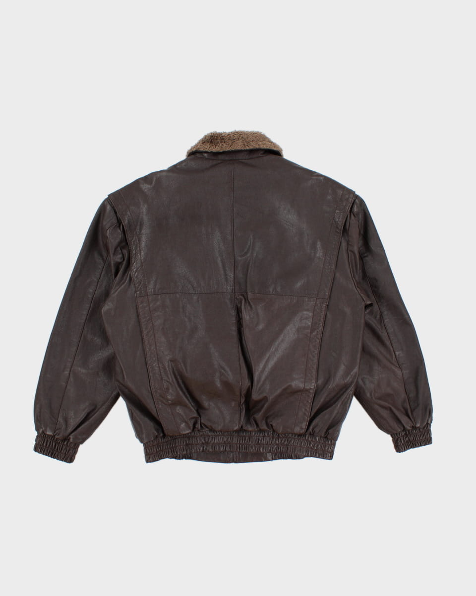 Fleece Lined Brown Leather Jacket - L