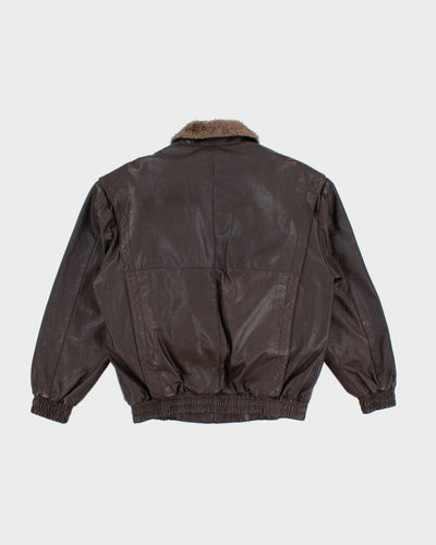 Fleece Lined Brown Leather Jacket - L