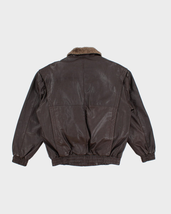 Fleece Lined Brown Leather Jacket - L