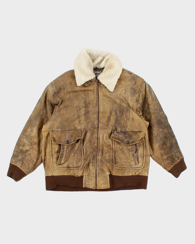 Vintage Split End Dreamy Fleece Collared Leather Jacket - L