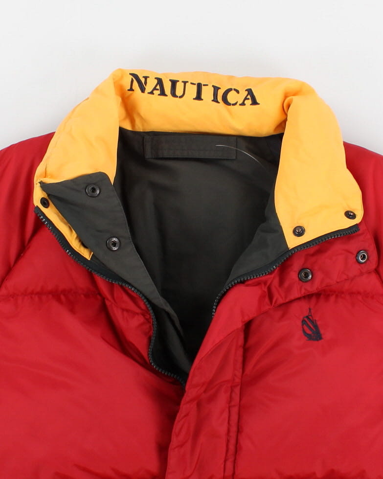 Vintage 90s Nautica Reversible Red/Grey Down Puffer Jacket - M