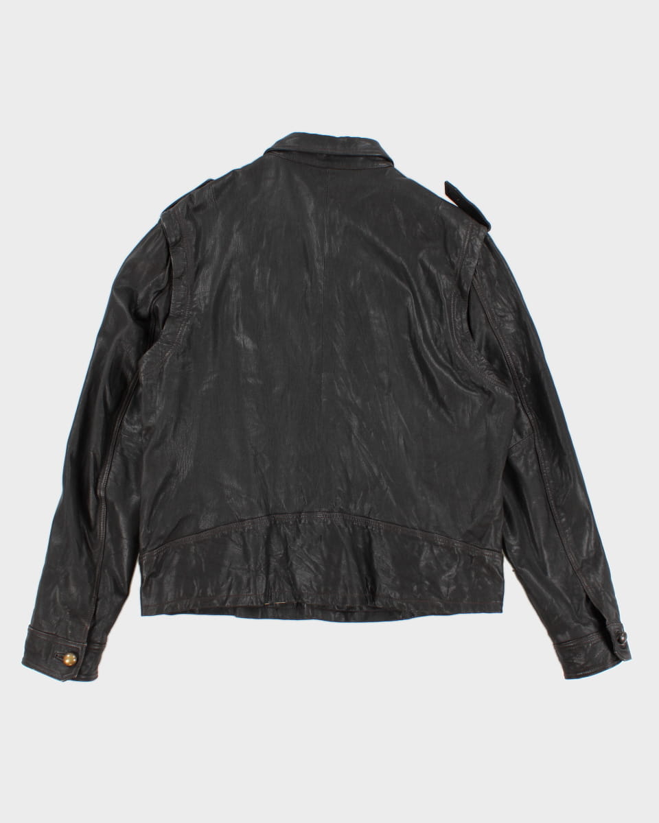 Men's Vintage Chunky Button Black Leather Jacket - XL