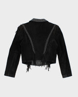 Vintage Western Black Suede Leather Fringe Jacket - S