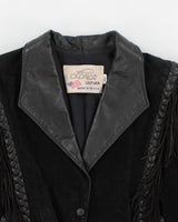 Vintage Western Black Suede Leather Fringe Jacket - S