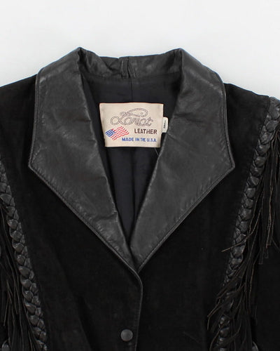 Vintage Western Black Suede Leather Fringe Jacket - S