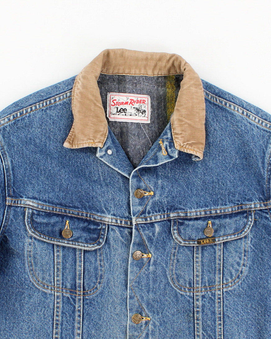 Vintage 80s Lee Storm Rider Cord Collared Denim Jacket L