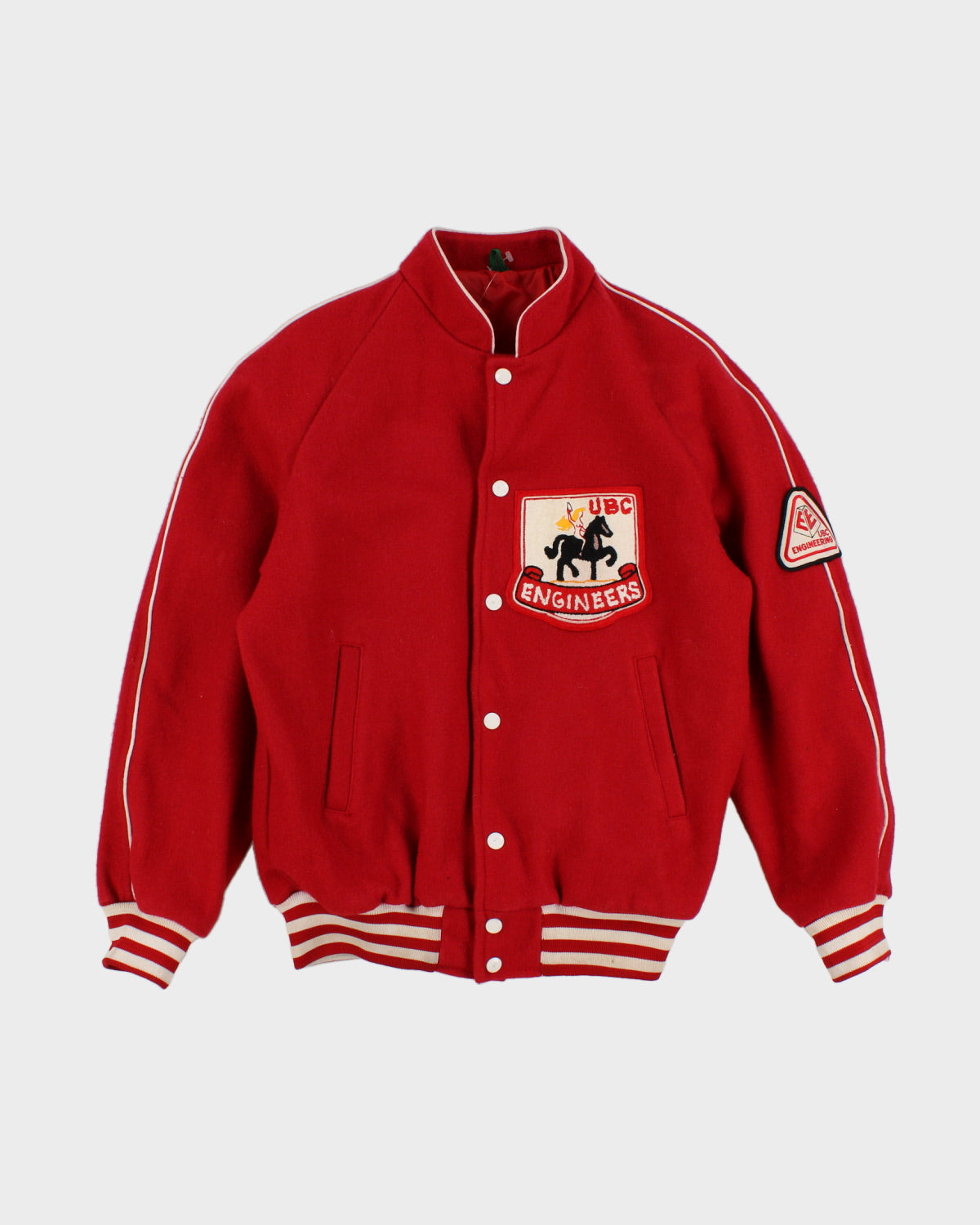 Mens Red Button Up Patch Bomber Jacket - S