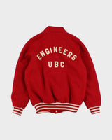 Mens Red Button Up Patch Bomber Jacket - S