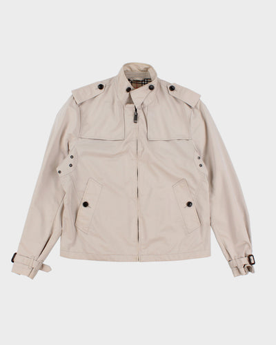 Mens Beige Burberry Zip Up Bomber Jacket - M