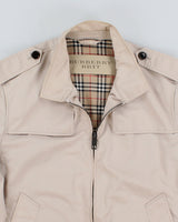 Mens Beige Burberry Zip Up Bomber Jacket - M