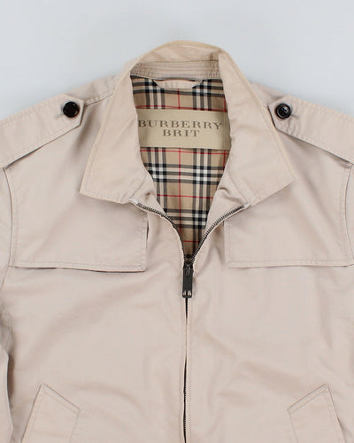 Mens Beige Burberry Zip Up Bomber Jacket - M