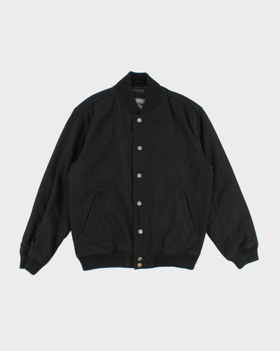 Mens Black Button Up Bomber Jacket - M