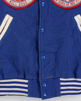 Mens Vintage Leather and Wool Blue and White Patch Bomber Jacket - M