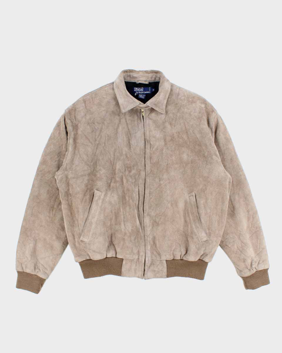 Mens Beige Suede Ralph Lauren Bomber Jacket - M