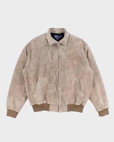 Mens Beige Suede Ralph Lauren Bomber Jacket - M